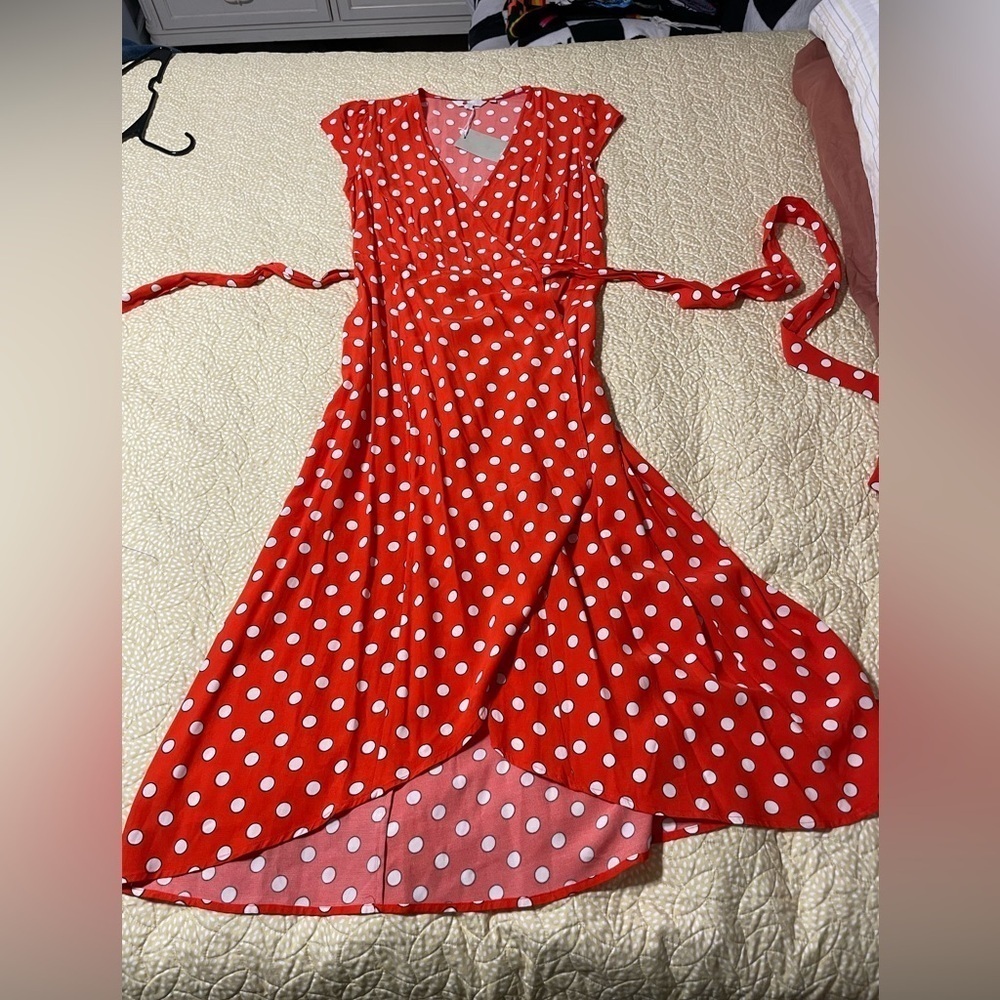 NWT Boden Antonia Polka Dot Cap Sleeve Midi Wrap Dress Blood Orange Size 6R - Picture 10 of 16